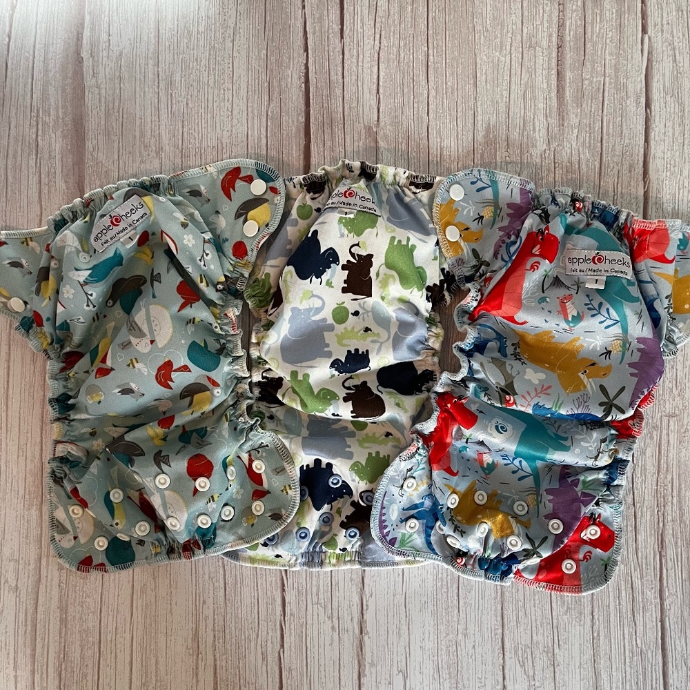 Size 1 AppleCheeks Apple Cheeks Cloth Diaper Covers Fit 7 - 20 Pounds - Lot 3